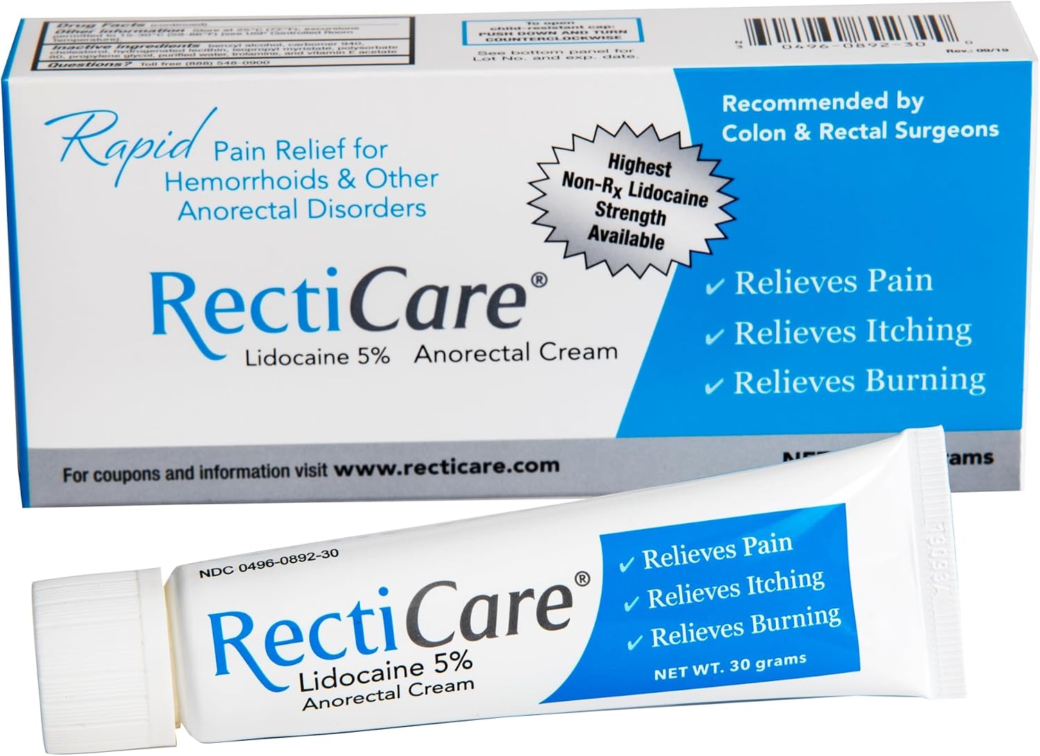 RectiCare Anorectal Lidocaine 5% Cream: Topical Numbing Cream for Treatment of Hemorrhoids